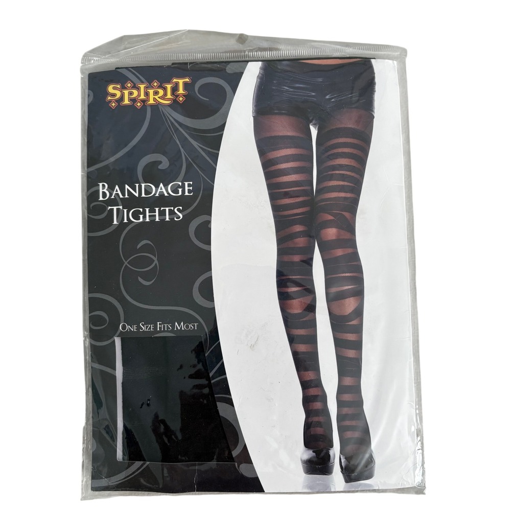 Spirit Halloween Bandage Tights Black Mummy Wrap Costume Hosiery One Size OSFM